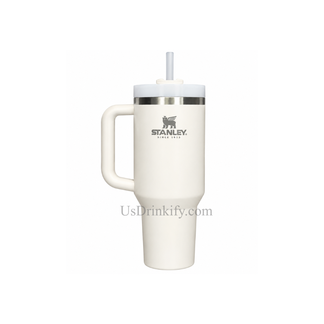 Stanley 40oz Cream White Stainless Steel Insulated Tumbler with Handle & Straw Travel Cup