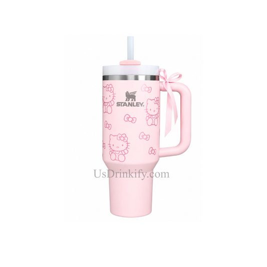 Stanley 40oz Hello Kitty Pink Insulated Tumbler with Handle Straw & Cute Bow Design