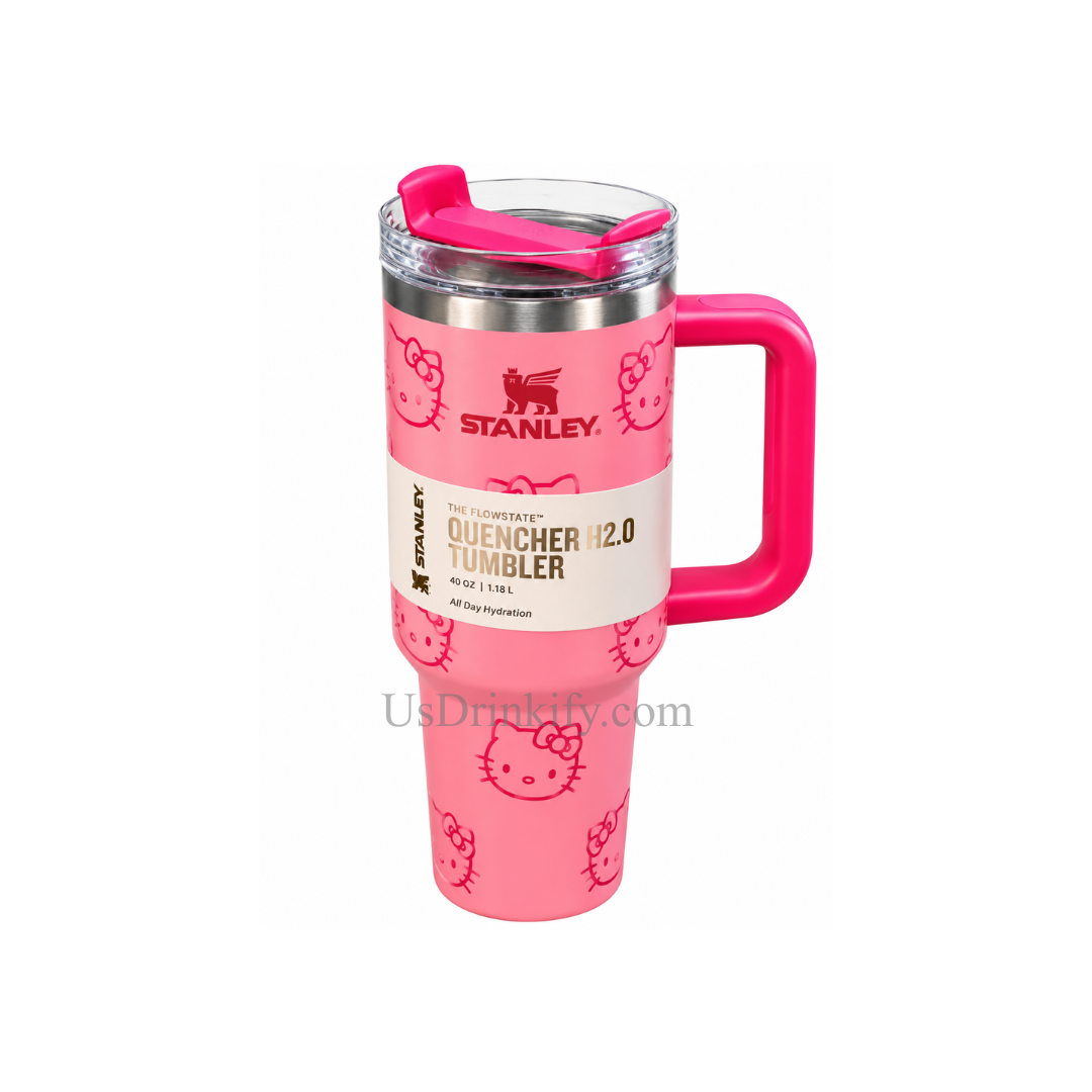 Stanley 40oz Hello Kitty Pink Quencher H2.0 Insulated Tumbler with Handle & Lid