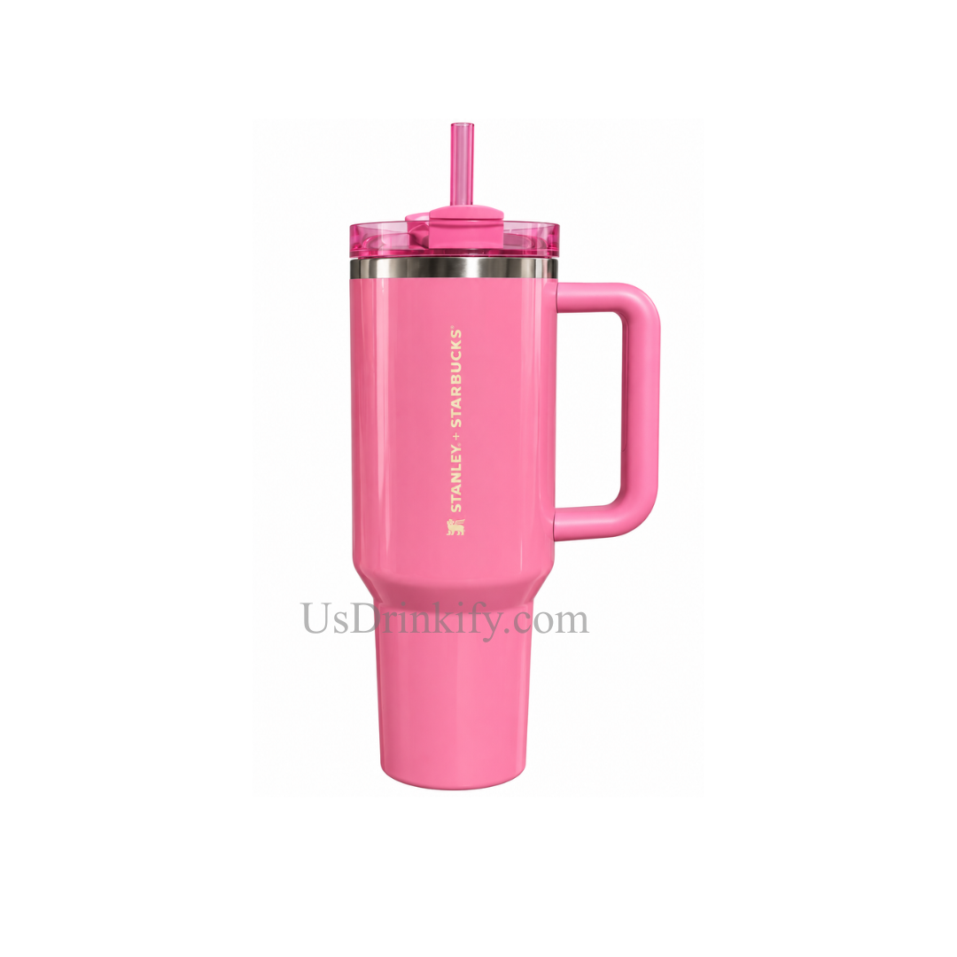 Stanley x Starbucks 40oz Pink Stainless Steel Insulated Tumbler with Handle & Straw