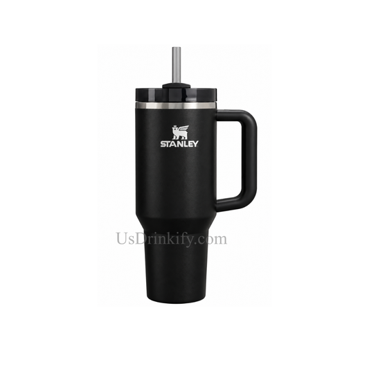 Stanley Black Stainless Steel Insulated Tumbler with Handle & Straw Travel Cup