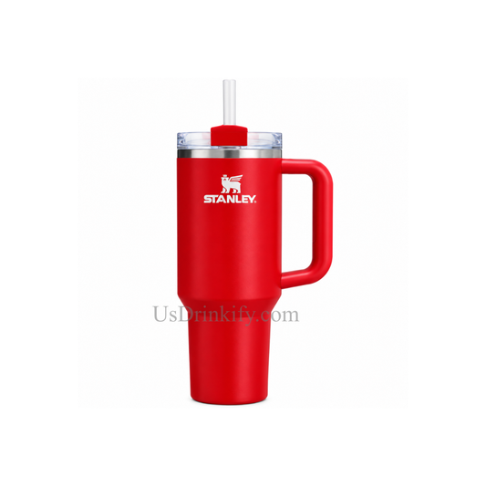 Stanley Red Stainless Steel Insulated Tumbler with Handle, Lid & Straw Travel Cup