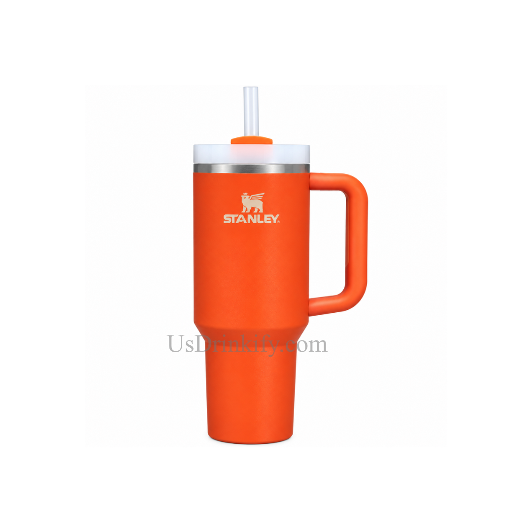 Stanley Orange Stainless Steel Insulated Tumbler with Handle, Lid & Straw Travel Cup