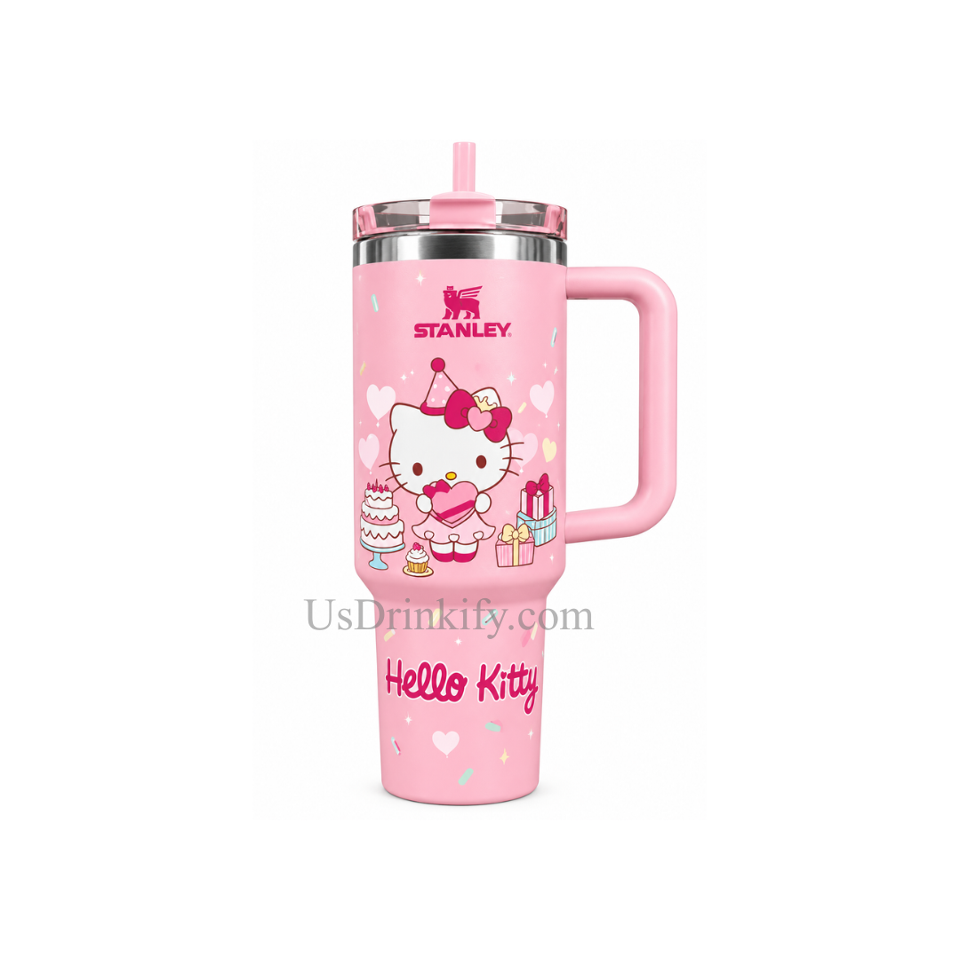 Stanley Hello Kitty Pink Insulated Tumbler with Handle, Lid & Straw Cute Travel Cup