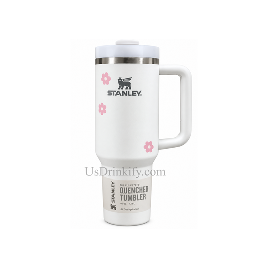 Stanley Quencher H2.0 40oz White Pink Floral Stainless Steel Insulated Tumbler with Handle & Lid