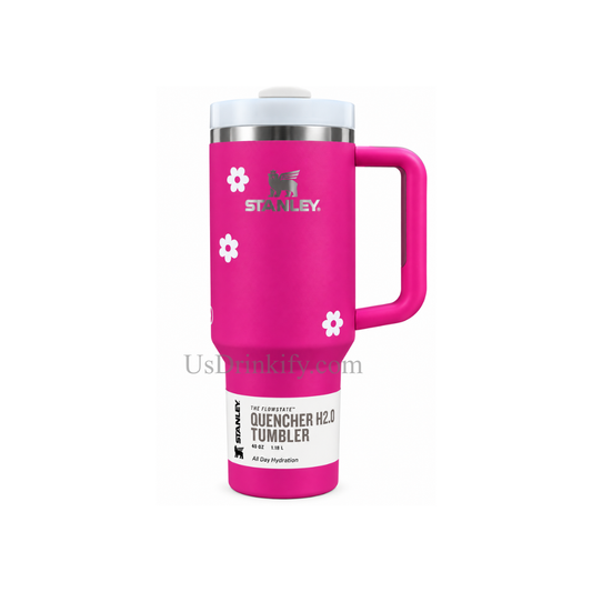 Stanley Quencher H2.0 40oz Hot Pink Floral Stainless Steel Insulated Tumbler with Handle & Lid