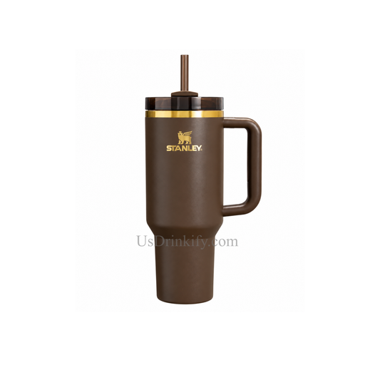 Stanley 40oz Insulated Stainless Steel Tumbler with Handle & Straw – Chocolate Brown Gold Edition Travel Mug