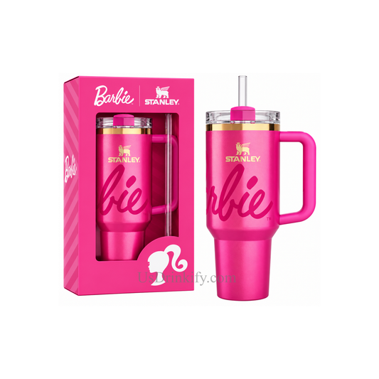 Barbie Pink 40oz Insulated Stainless Steel Tumbler with Handle & Straw – Hot Pink Travel Mug with Gift Box