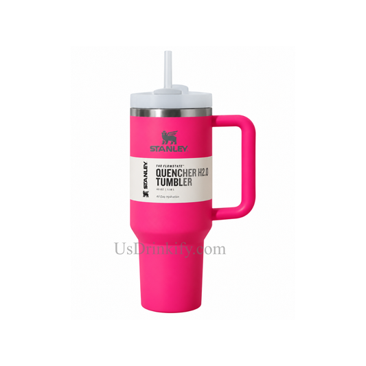 Stanley Quencher H2.0 FlowState 40 oz Hot Pink Insulated Tumbler with Handle & Straw