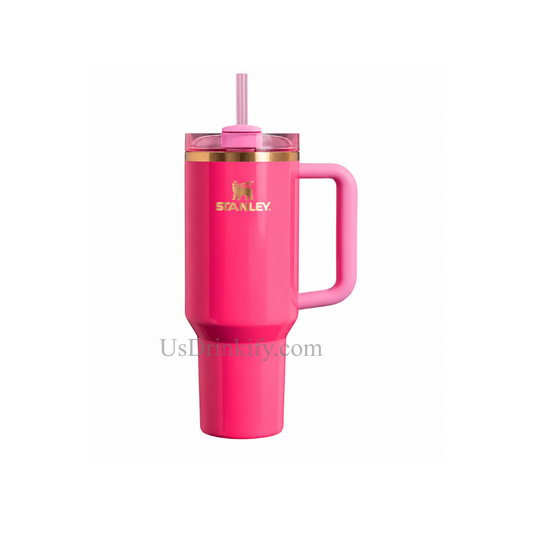 Stanley 40oz Pink Stainless Steel Insulated Tumbler with Handle & Straw