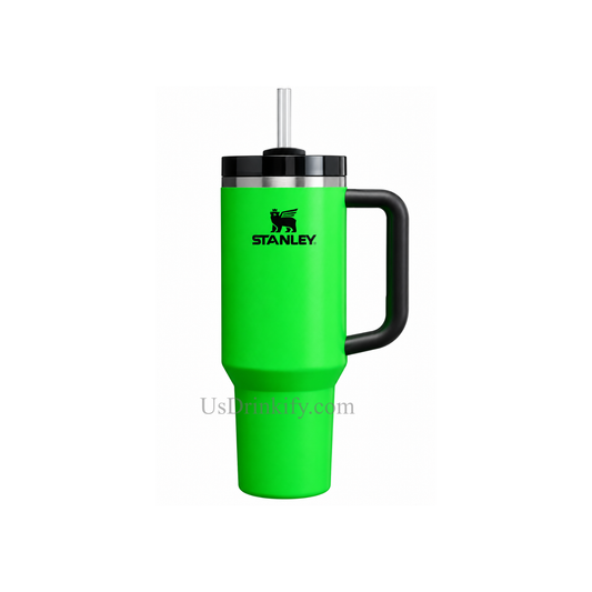 Stanley 40oz Neon Green Insulated Stainless Steel Tumbler with Handle & Straw – Reusable Travel Coffee Mug