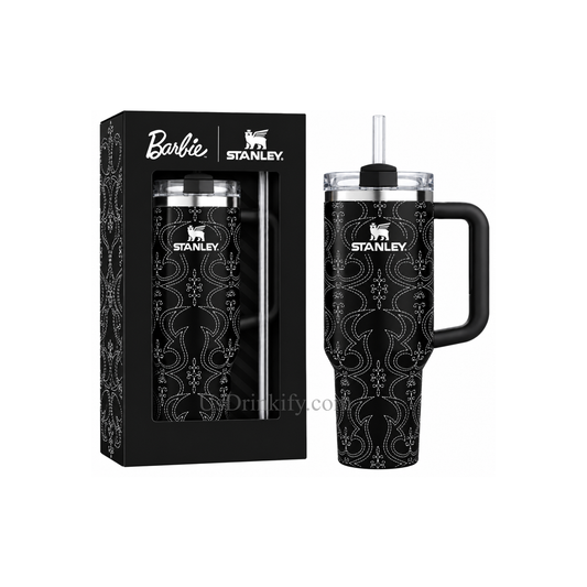 Black Paisley 40oz Insulated Stainless Steel Tumbler with Handle & Straw – Western Bandana Design Travel Mug with Gift Box