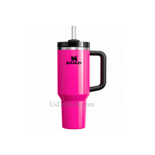 Stanley 40oz Hot Pink Insulated Stainless Steel Tumbler with Black Handle & Straw – Bright Fuchsia Travel Mug