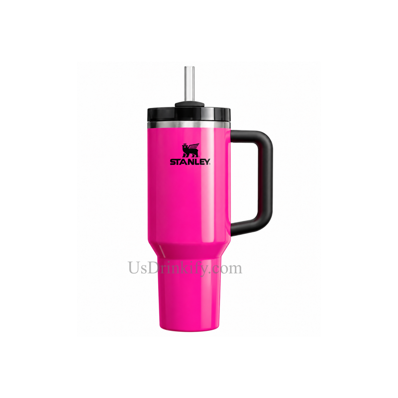 Stanley 40oz Hot Pink Insulated Stainless Steel Tumbler with Black Handle & Straw – Bright Fuchsia Travel Mug